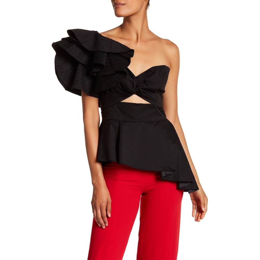 One shoulder ruffle blouse